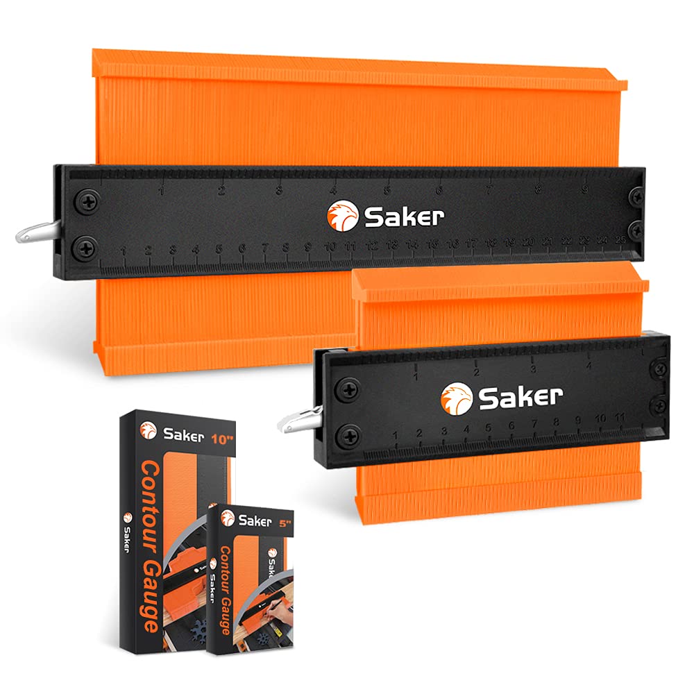 Saker Connection Profile Gauge-Adjustable Lock-Must Have Tool for DIY Handyman, Construction (5+10 INCH, BLACK+BLACK)