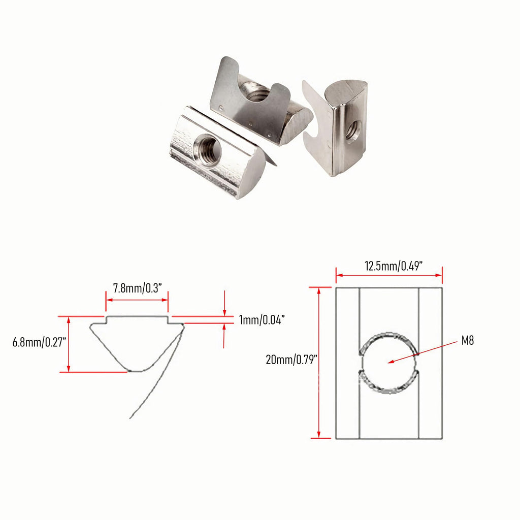 FOCMKEAS 15PCS Roll in Spring M8 T Nuts, 3030/4040 Series