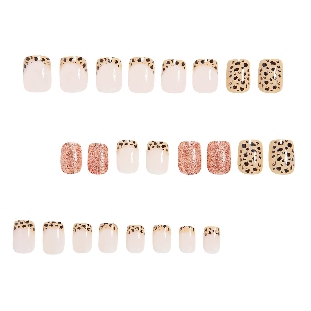 Fall Press On Nails Short Square with Leopard Golden Glitter