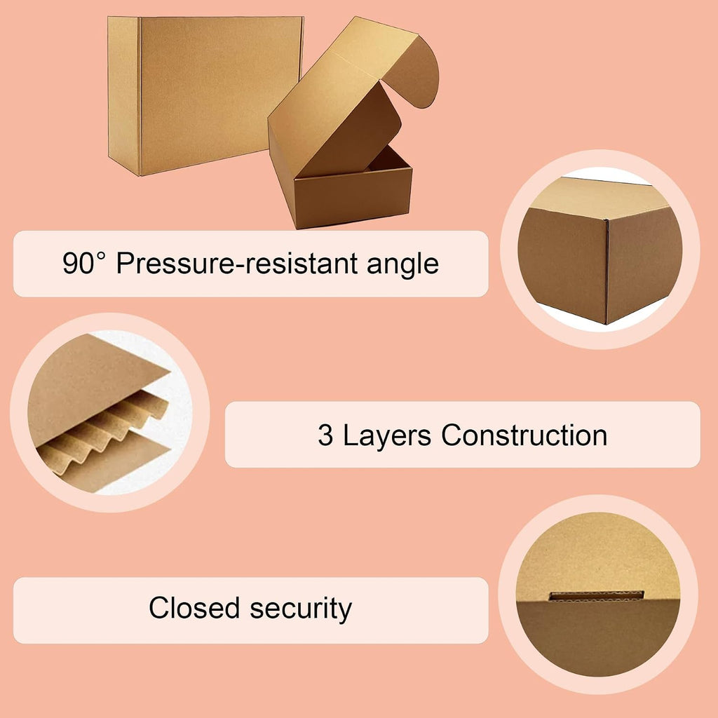 13x9x4 inch Shipping Boxes Set of 20, Brown Corrugated Cardboard Mailer Box