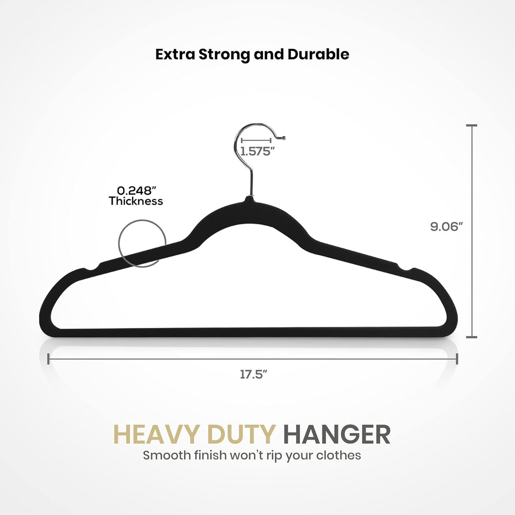 Velvet Hangers, Black, 50 Pack | Luxury Non-Slip Slim Pant & Coat Hangers | Strong Space-Saving Clothes Hangers |
