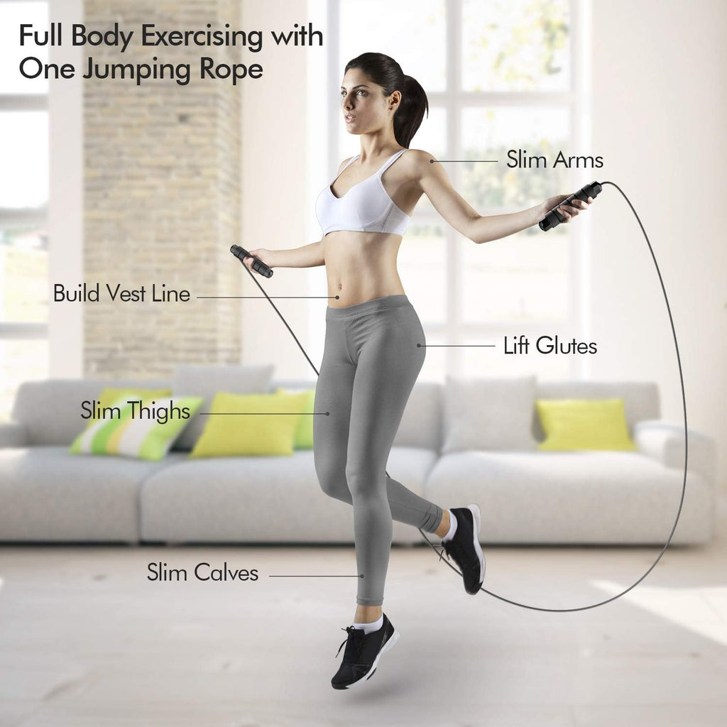 Jump Rope, Tangle-Free Rapid Speed Jumping Rope Cable with Ball Bearings for Women, Men, and Kids, Adjustable Steel