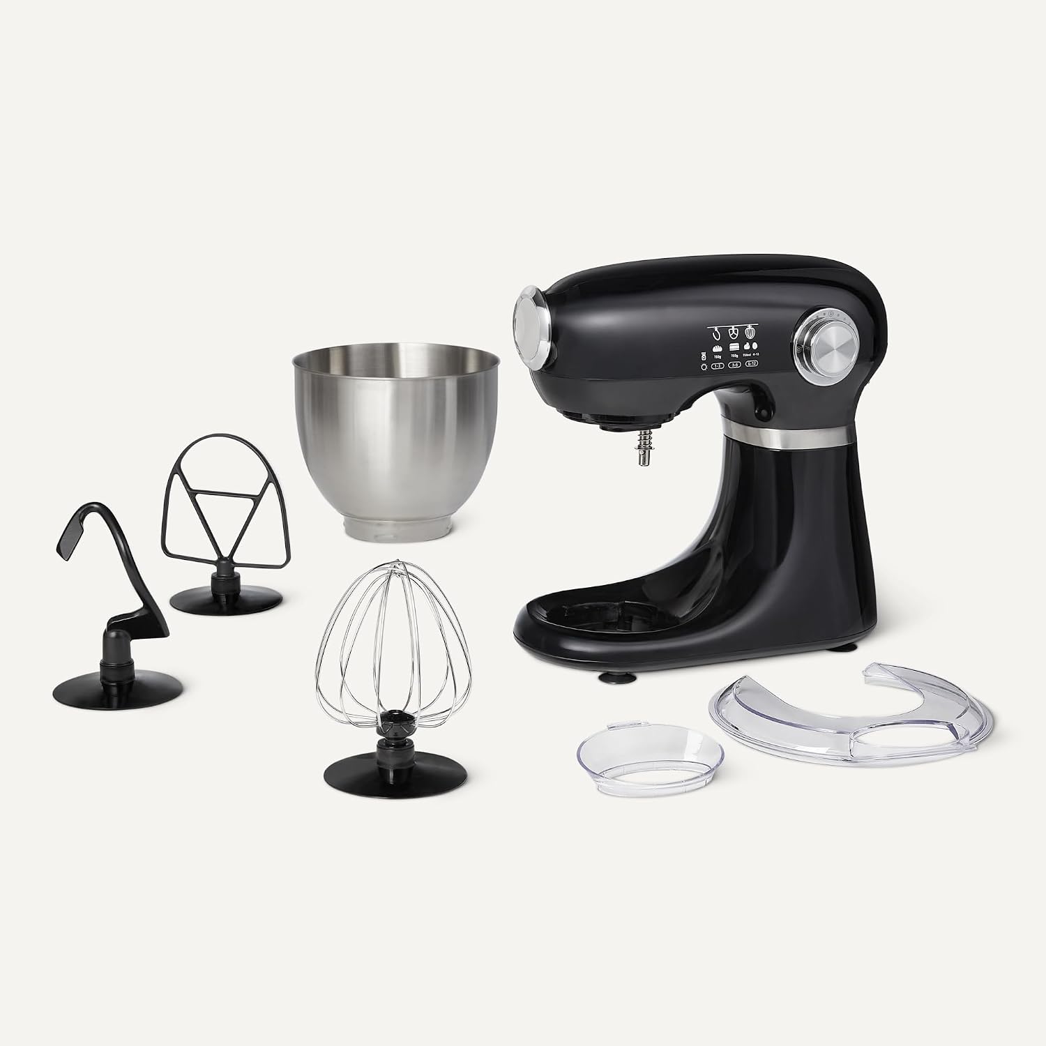 Tilt-Head Stand Mixer with 5.3Qt Bowl, Dough Hook, Beater and Whisk, 12 Speeds, 350W, Black