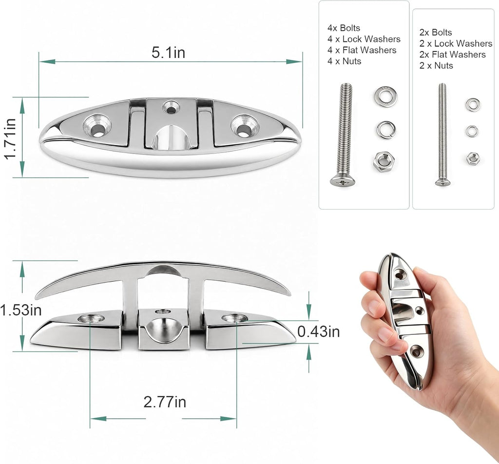 2-Pack 316 Stainless Steel Folding Flip-Up Boat Dock Cleats