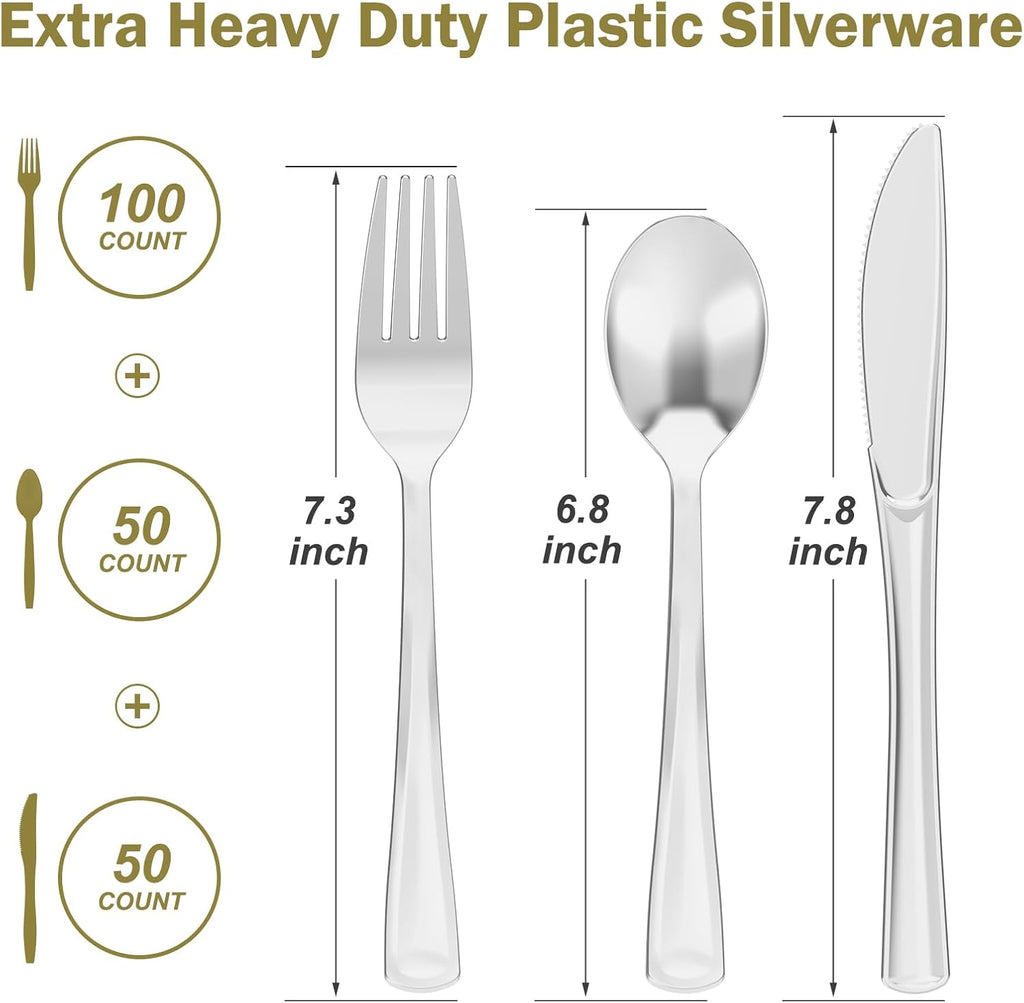 200 Count Heavy Duty Silver Plastic Silverware
