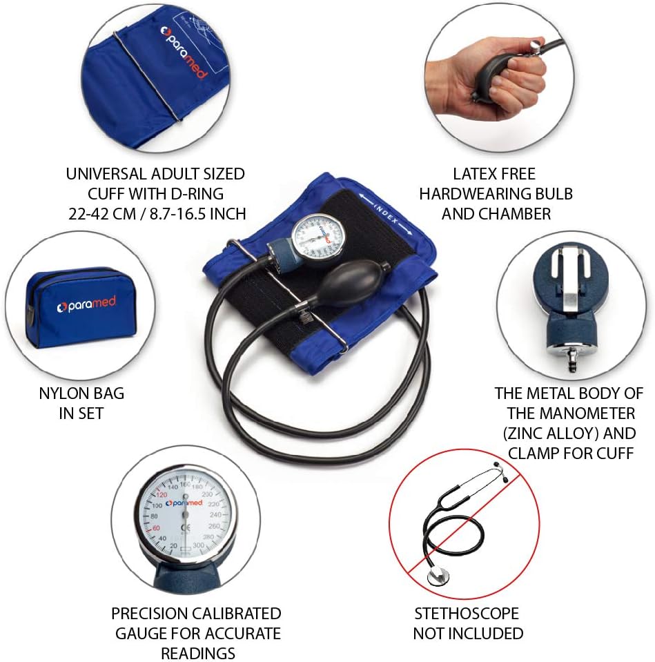 Aneroid Sphygmomanometer – Manual Blood Pressure Cuff with Universal Cuff 8.7-16.5" and D-Ring – Carrying Case in the