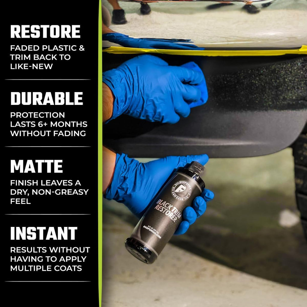 Black Trim Restorer - Lasts 6+ Months, Dye Infused Waterproof Plastic Restorer for Cars - Perfect for Faded Bumpers
