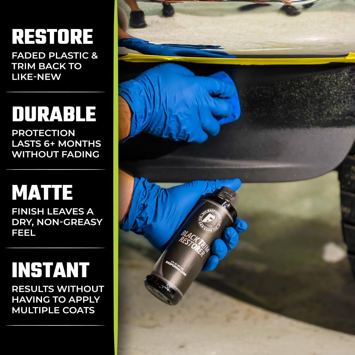 Black Trim Restorer - Lasts 6+ Months, Dye Infused Waterproof Plastic Restorer for Cars - Perfect for Faded Bumpers
