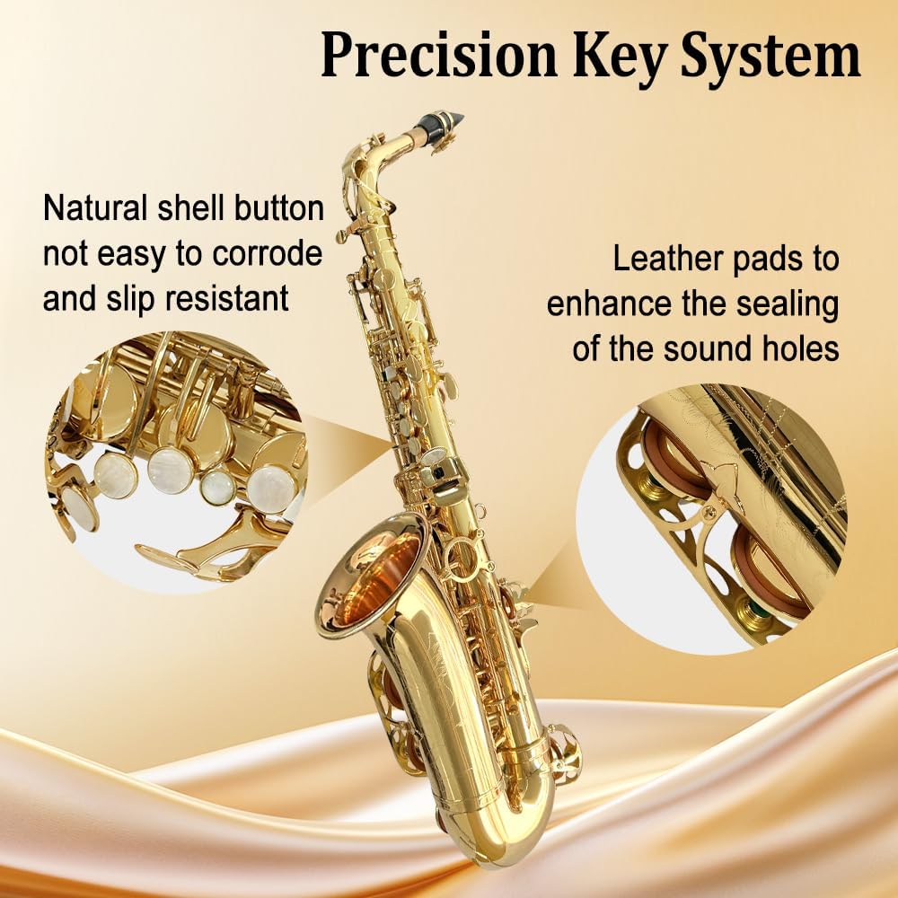 Eb Alto Saxophone For Beginners Adult,Saxophone Student,E Flat Alto Sax Full Kit With Reeds,Pads Cushions,Hard