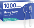 1000 Count Clear Plastic Silverware Heavy Duty -Forks, Spoons