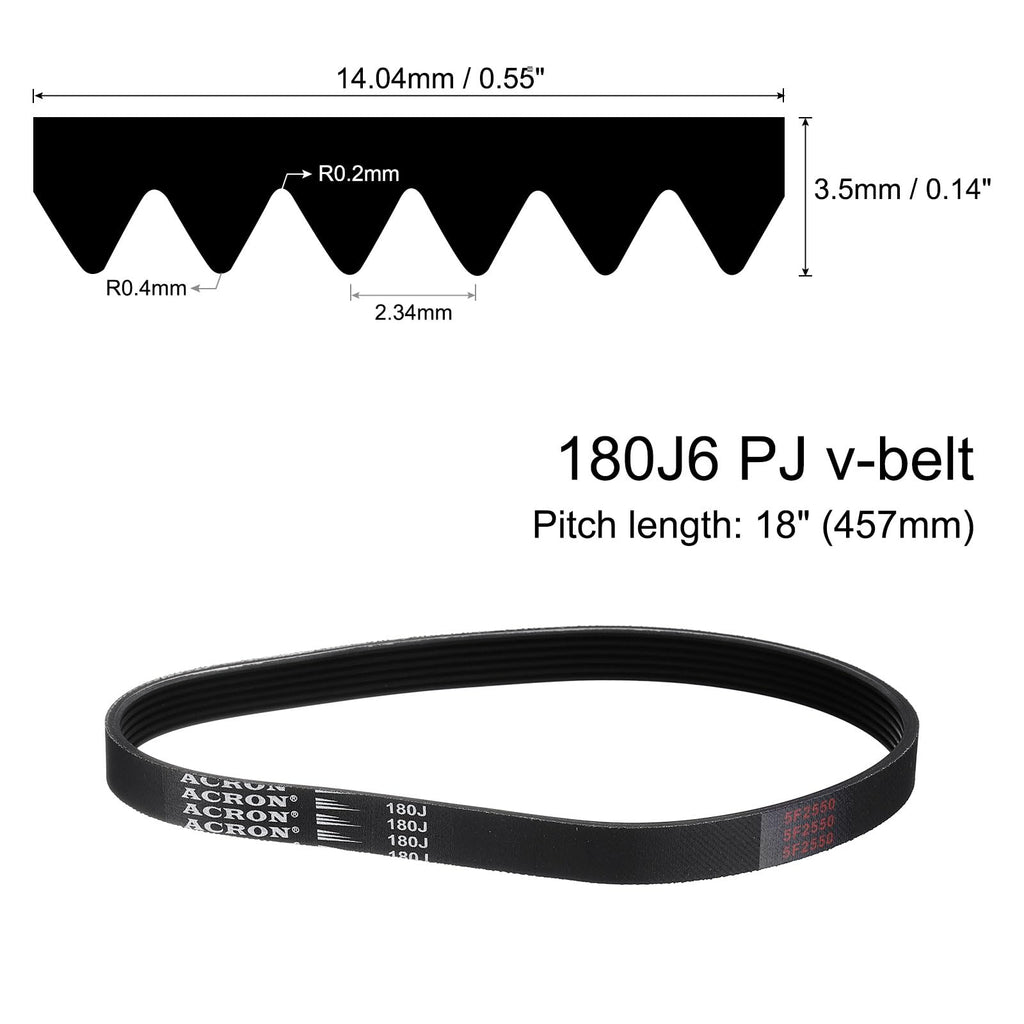 uxcell 4pcs 180J6 PJ V-Ribbed Belt 6 Ribs 18" L x 0.55" W x 0.14" H, EPDM