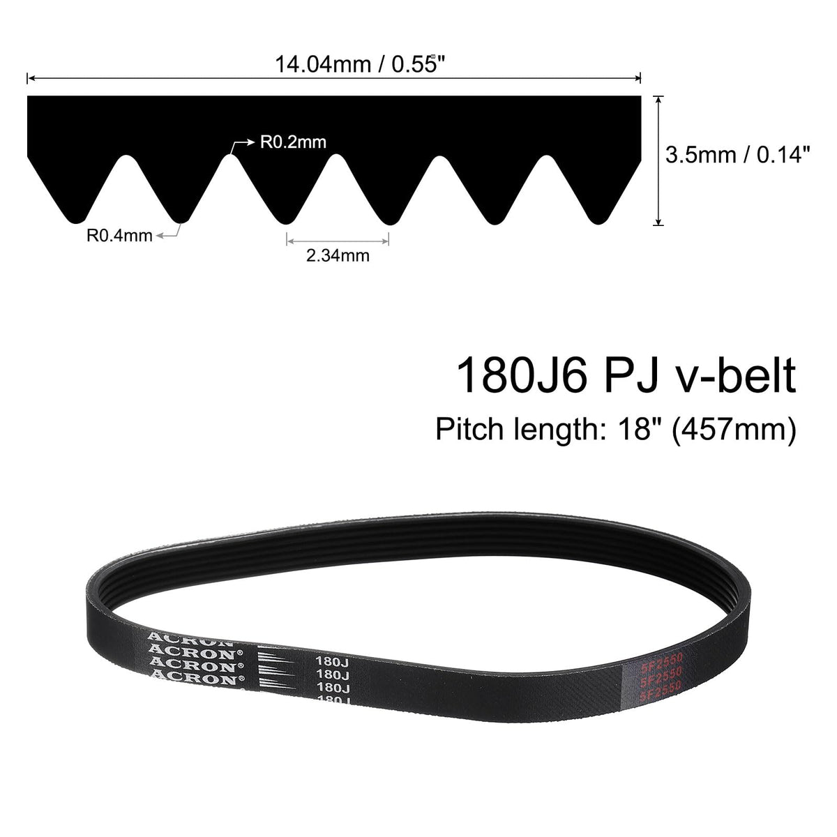 uxcell 4pcs 180J6 PJ V-Ribbed Belt 6 Ribs 18" L x 0.55" W x 0.14" H, EPDM