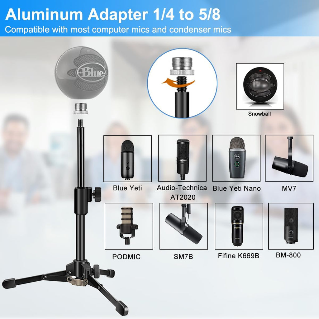 Mic Stand Desk, Table Mic Tripod Desktop Mic Stand Height Adjustable Small Microphone Stand for Desk with Pop Filter