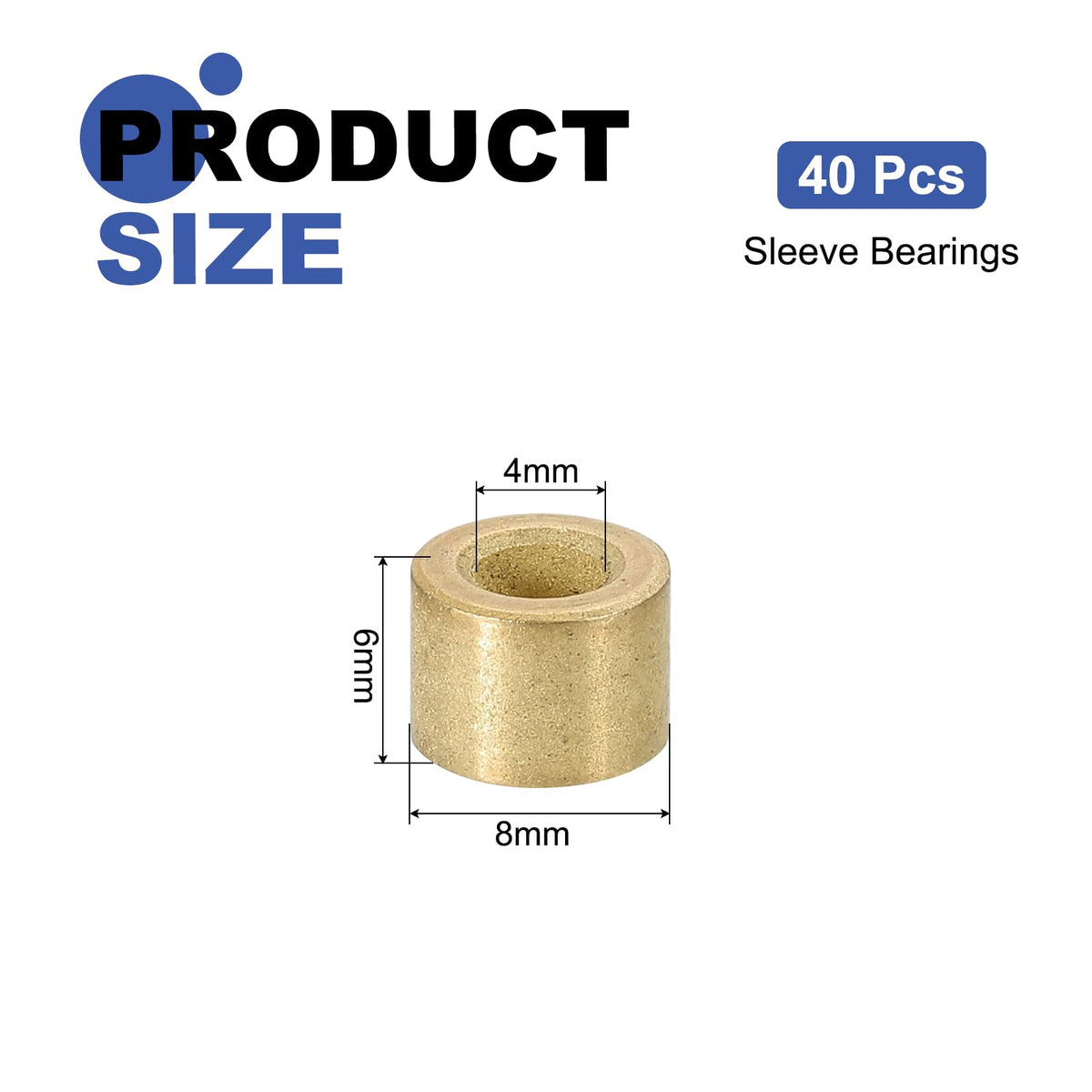 uxcell 40Pcs Sleeve Bearings, 4mm Bore x 8mm OD x 6mm Length, Self-Lubricating Sintered Bronze Bushings