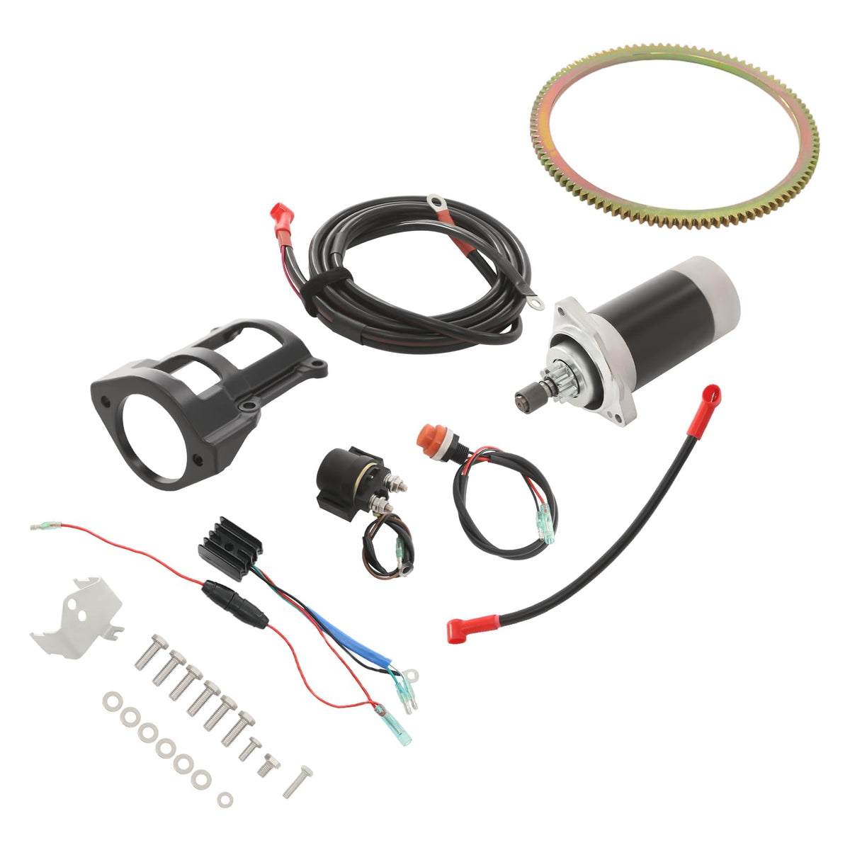 Electric Start Kit, 2-Stroke Outboard Motor Electric Starter Motor Conversion Kit for Suzuki 2-Stroke 40HP Outboard Motor Marine Engine Modified Complete Starter Motor Flywheel Kit