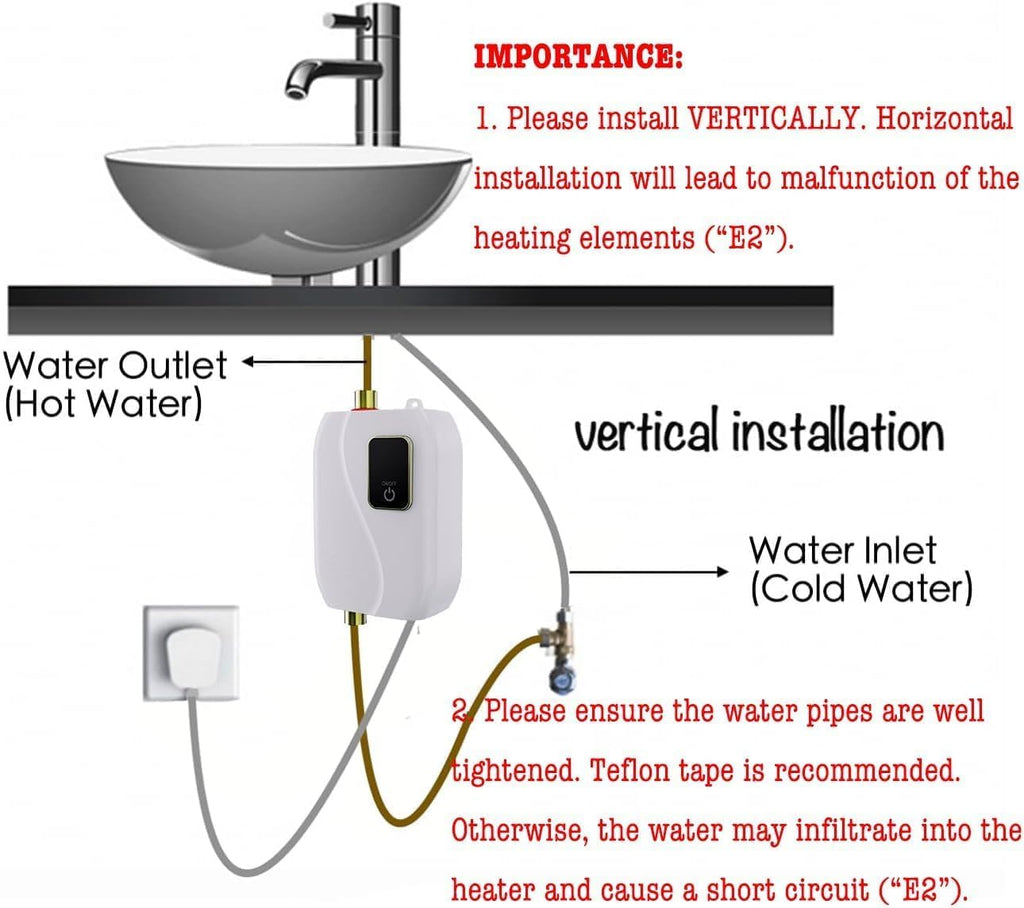 Tankless Water Heater Electric, Instant Hot Water Heater Under Sink, 3000W 110V On Demand Mini Water Heater for RV