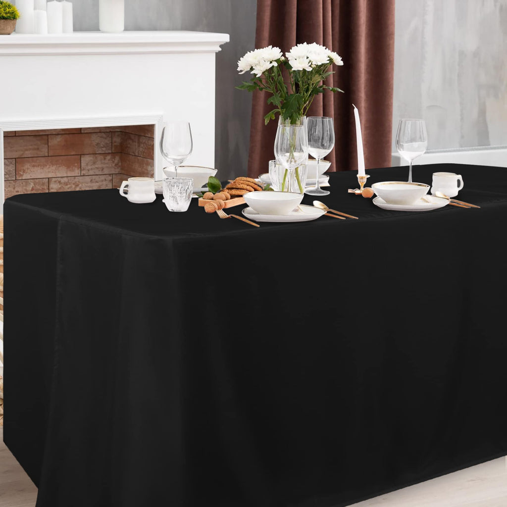 Black Tablecloth Fitted for 6ft Rectangle Table - Water Resistant Polyester Table Cover for Indoor/Outdoor Use, 72x30