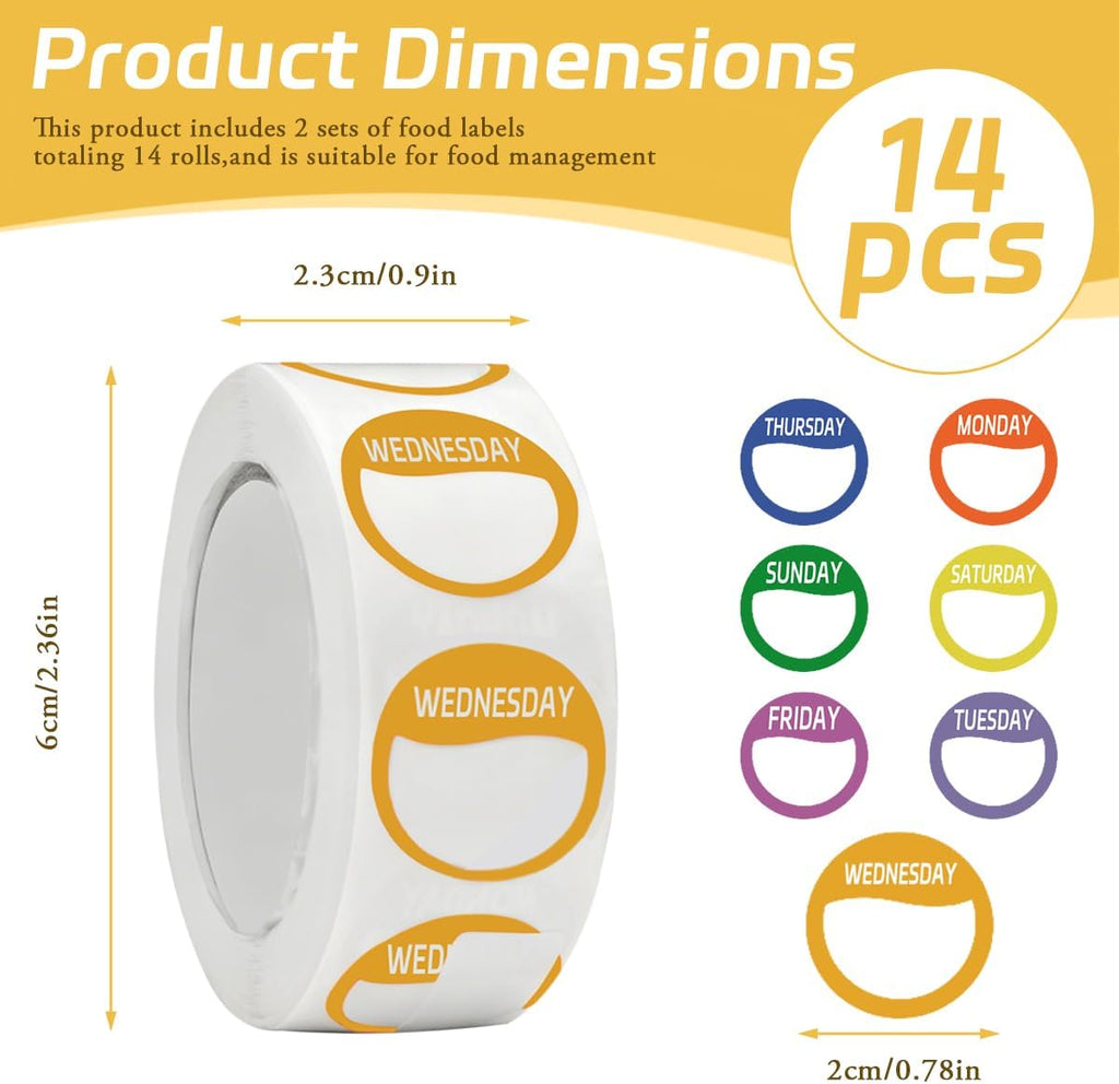 Day Dots Food Labels,14 Rolls, 7000 Pieces (7000)