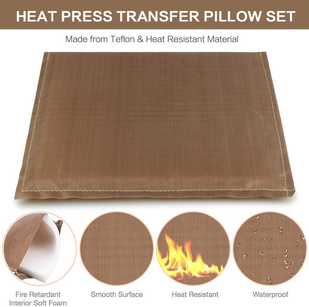 Heat Press Pillow Mat 9 Pcs in 1 Kit, 4 Sizes Heat Pressing Transfer Pillow and 5pcs Tshirt Ruler Guide for Vinyl