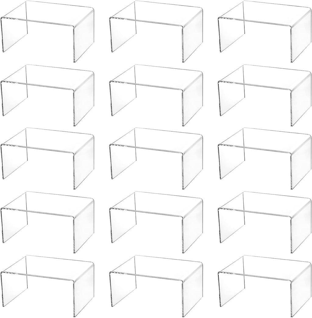 16 Pack Clear Acrylic Display Risers, 4.4" x 3.2" x 2.2" Display Stand for Figures, Buffets, Dessert, Cupcakes