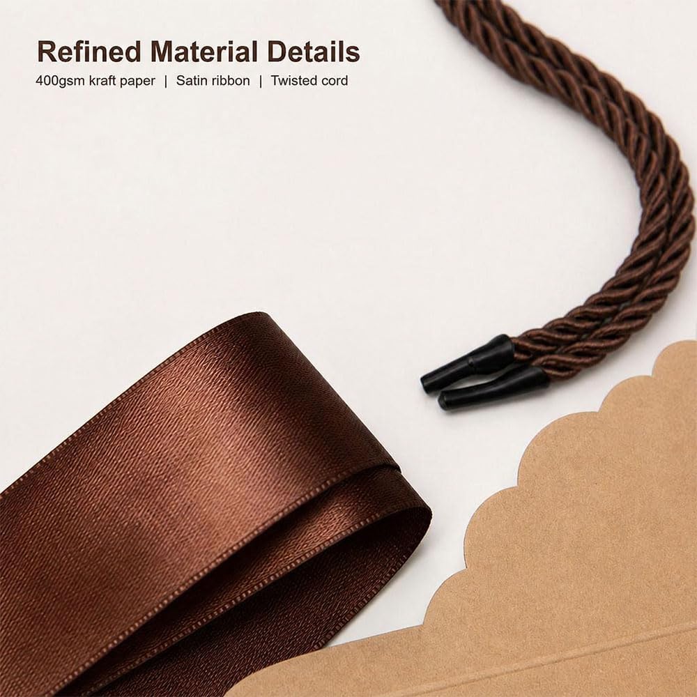 Brown Kraft Gift Box with Handle & Ribbon, 6 Pack 8 x 6 x 5 in