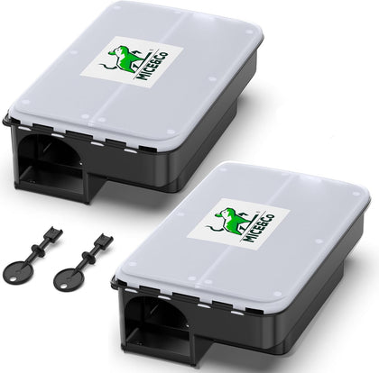 Rat Bait Stations 2 Pack, Clear Lid, Lockable, Indoor & Outdoor | Lockable Bait Station and Child Safe, Bait Not