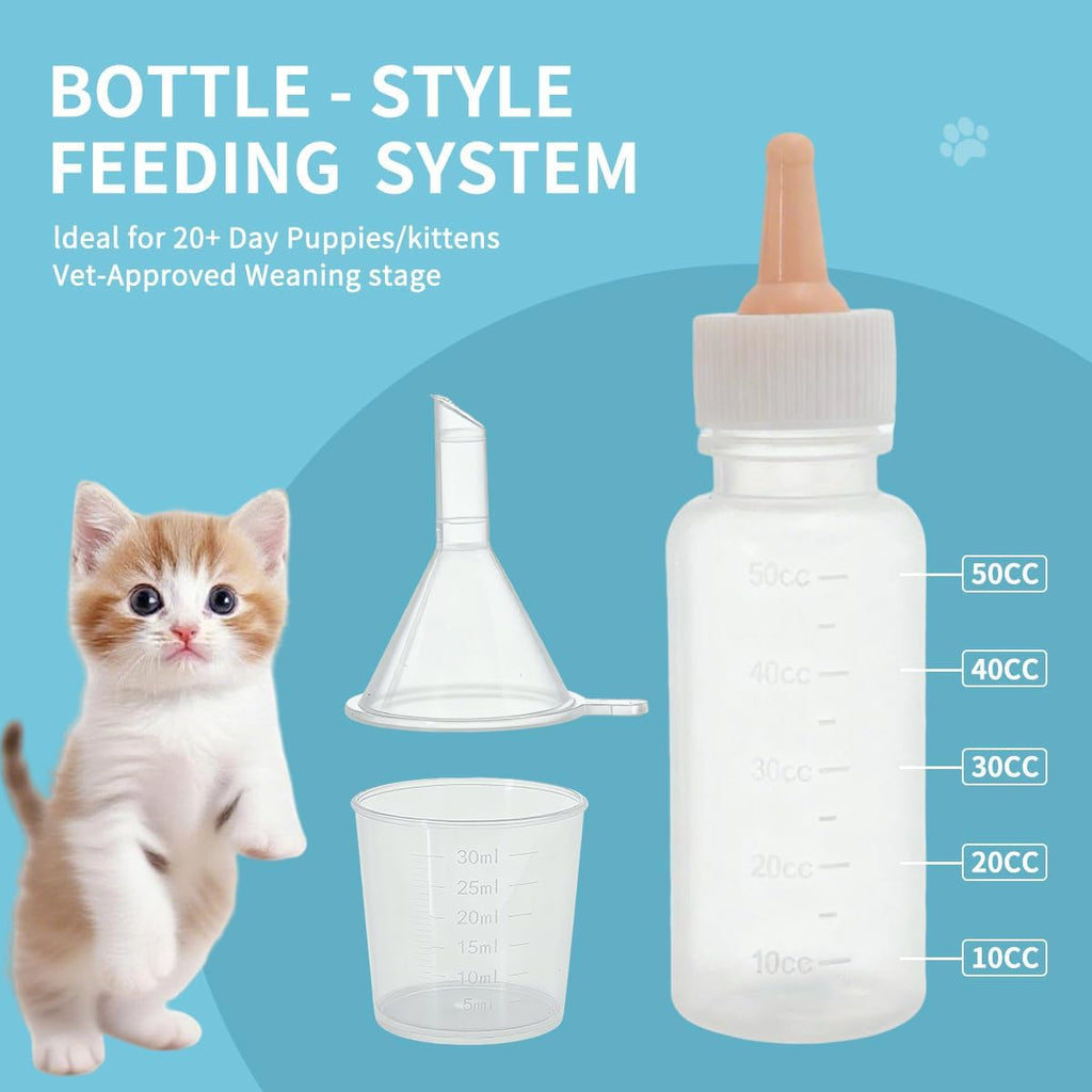 Pet Nursing Kit – Kitten Bottle Feeding Set with Nipples, Syringes, and Formula Dispenser for Newborn Puppies