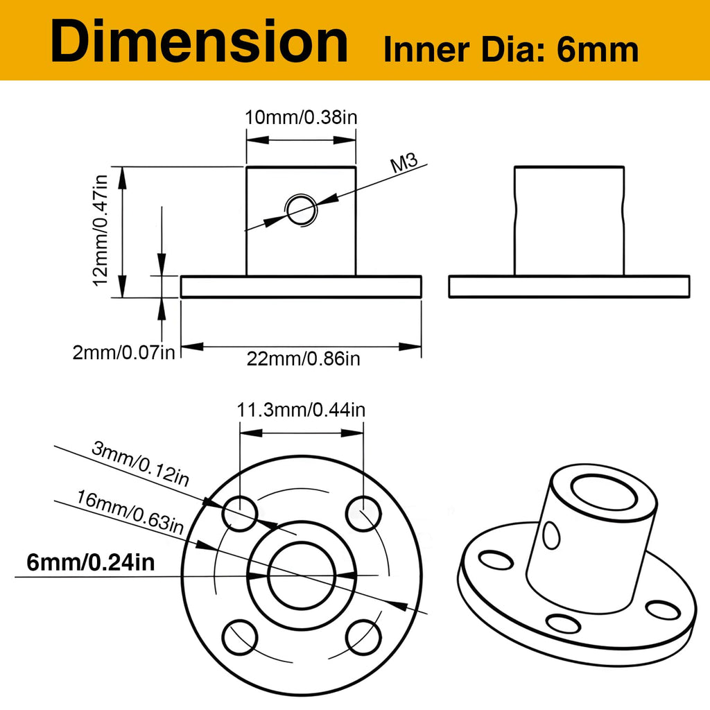 4PCS 6mm Shaft Coupler, Rigid Flange Coupling Connector