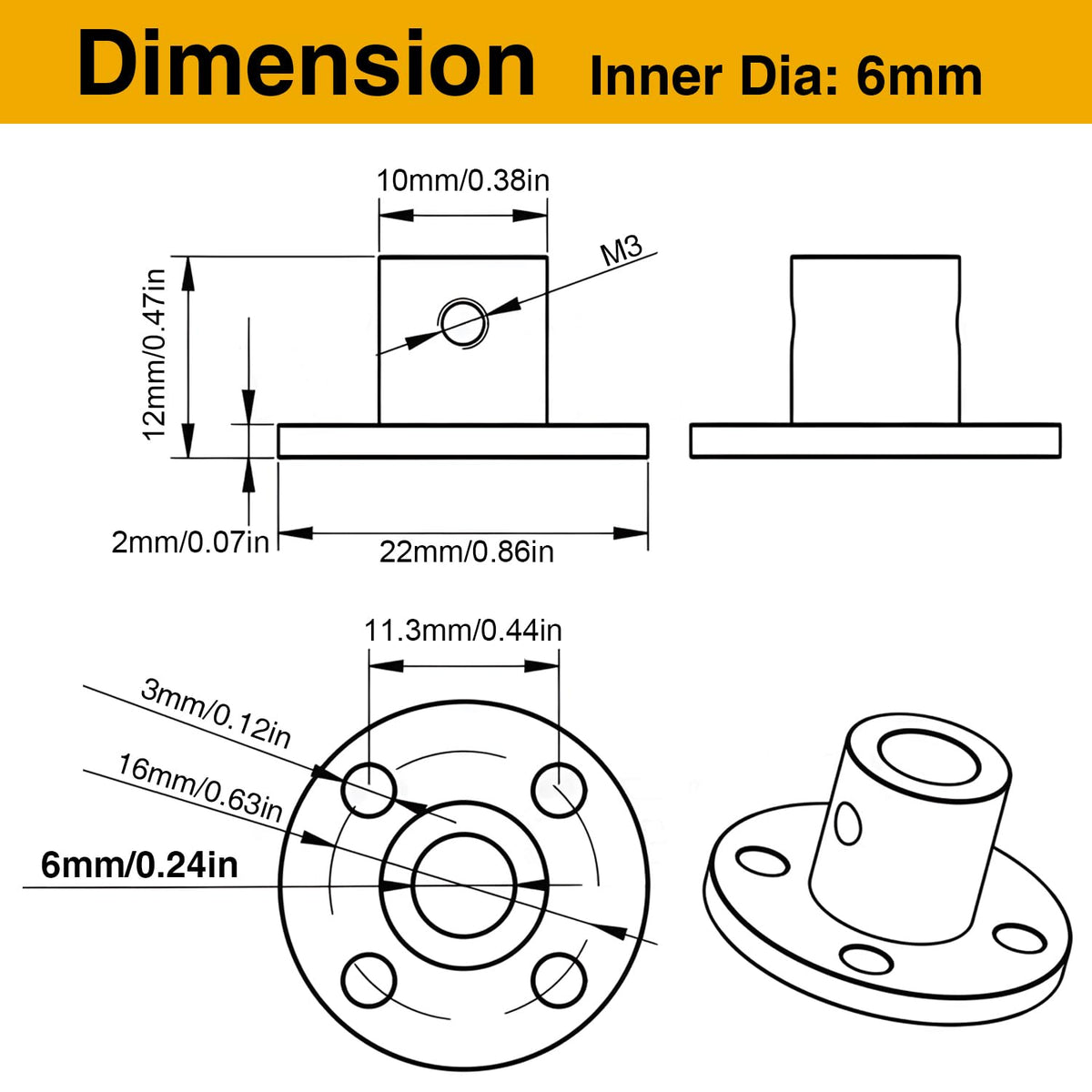 4PCS 6mm Shaft Coupler, Rigid Flange Coupling Connector