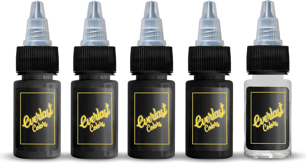 Everlast Tattoo Ink - Fader Greywash Tattoo Ink Set with Clear Wash 1oz