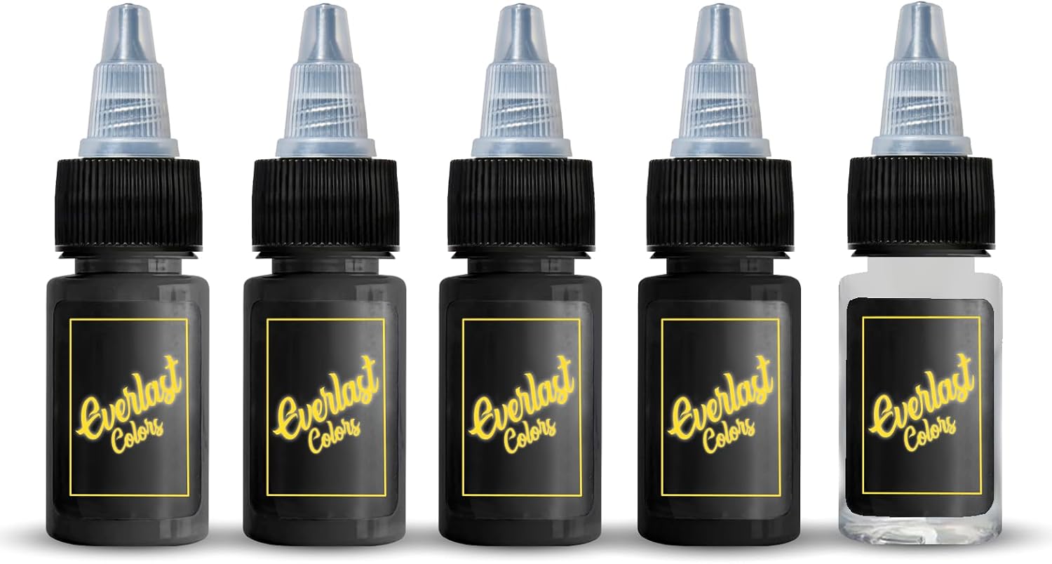 Everlast Tattoo Ink - Fader Greywash Tattoo Ink Set with Clear Wash 1oz