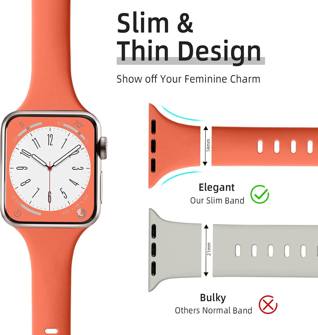 6 pack Silicone Slim bands Compatible for Apple Watch Band 41mm 42mm 40mm 38mm, Slim Thin Sport Strap Wristband for