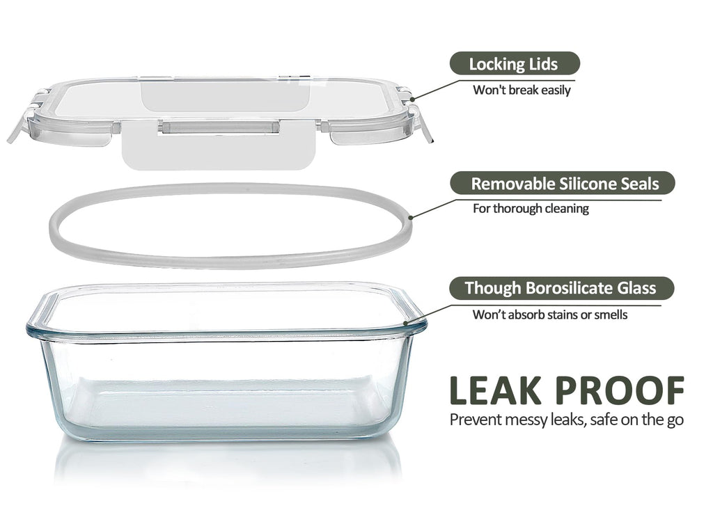 10 Pack,22 oz Glass Food Storage Containers with lids, White