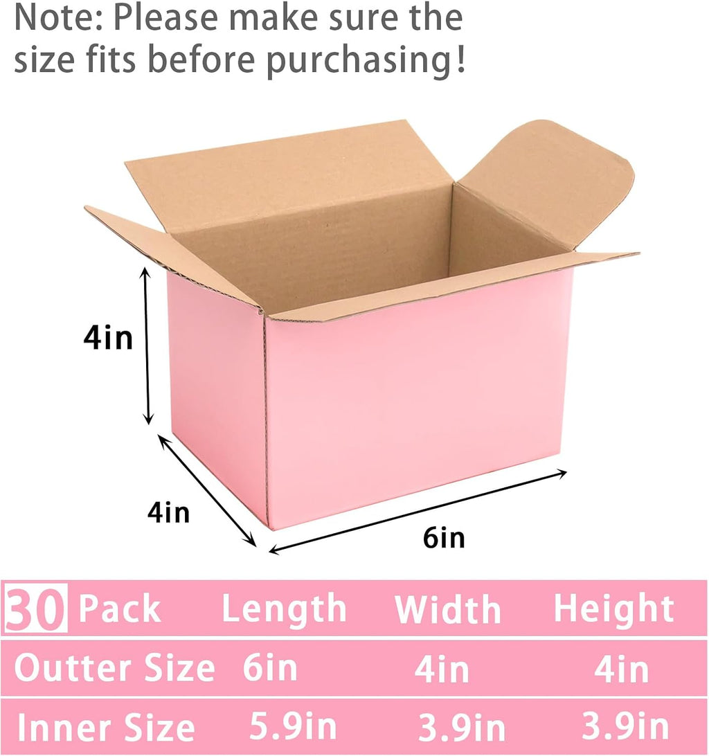 Pink Shipping Boxes Small 6x4x4 Inches, 30 Pack Corrugated Cardboard Boxes for Packaging Small Business Mailing