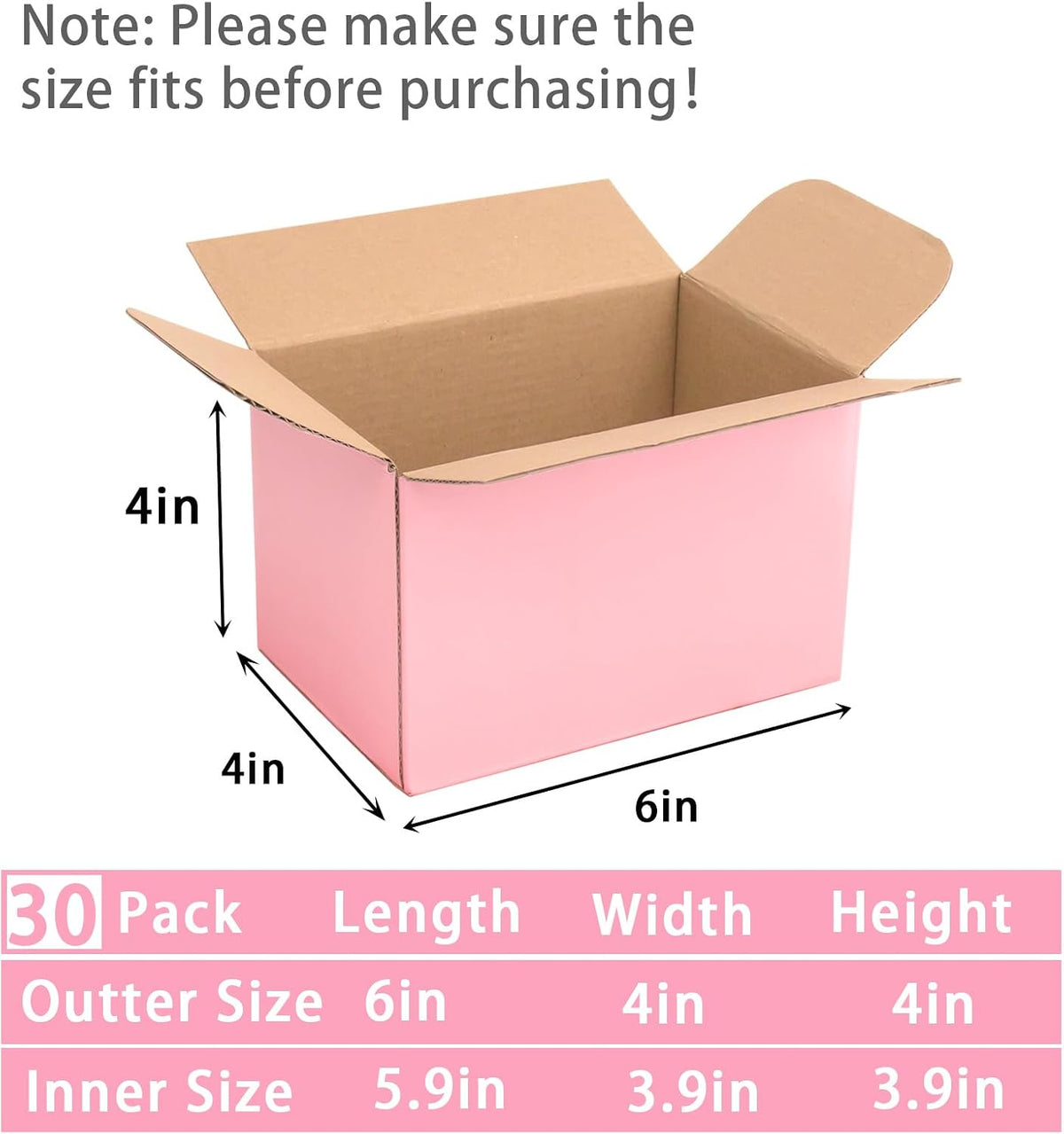 Pink Shipping Boxes Small 6x4x4 Inches, 30 Pack Corrugated Cardboard Boxes for Packaging Small Business Mailing