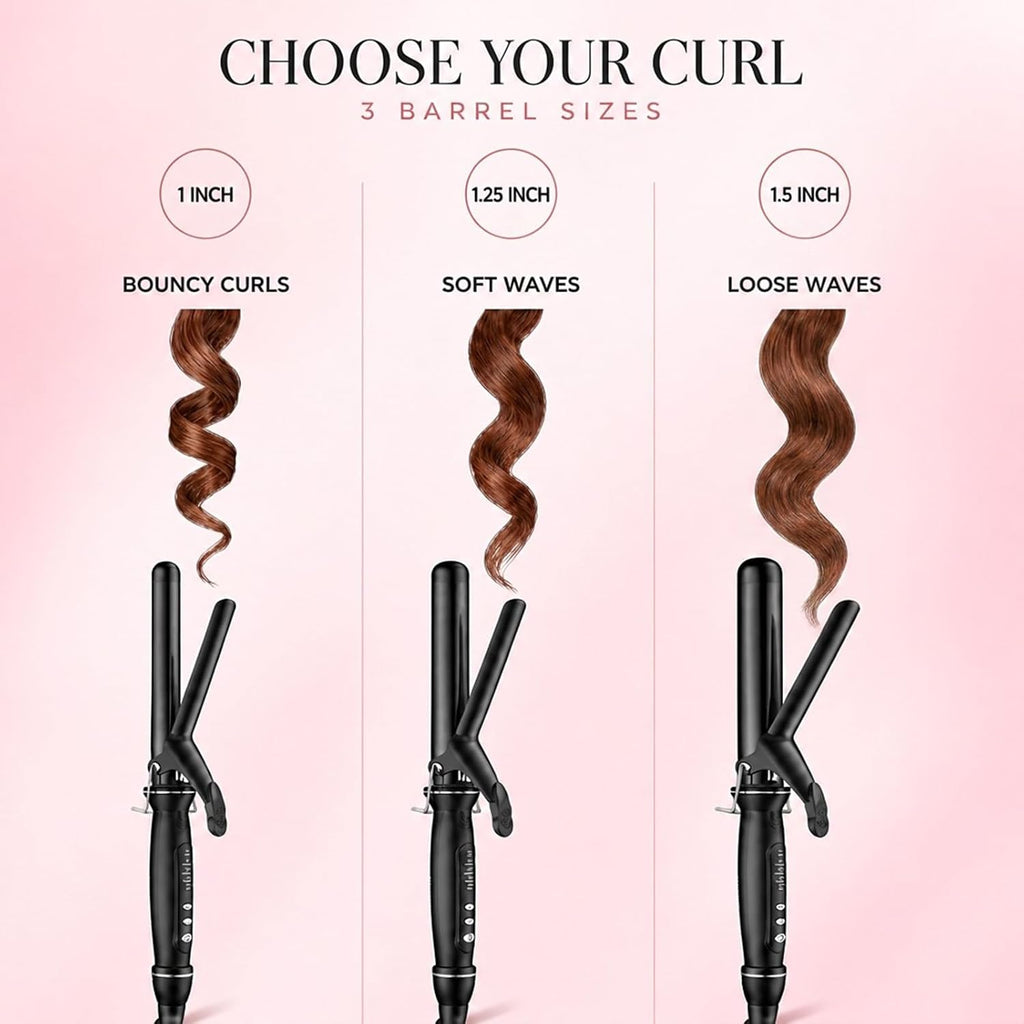 1 Inch (25mm) Extra Long Barrel Curling Iron for Long Hair, Ceramic Tourmaline Wand with Clamp, Fast Heating & Auto