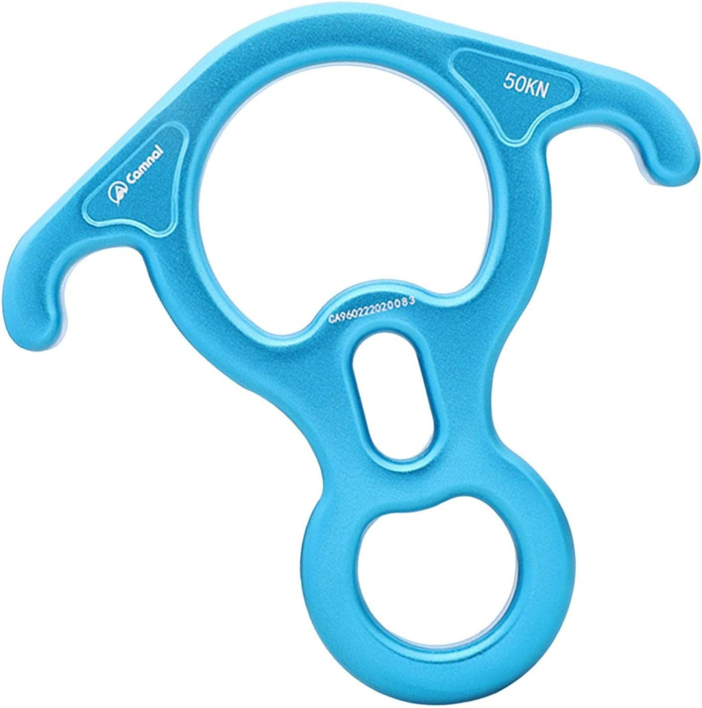 50kN Figure 8 Descender for Rescue Operations, Aluminum Alloy Belay Device with Bent Ears for Easy Locking, Blue (1