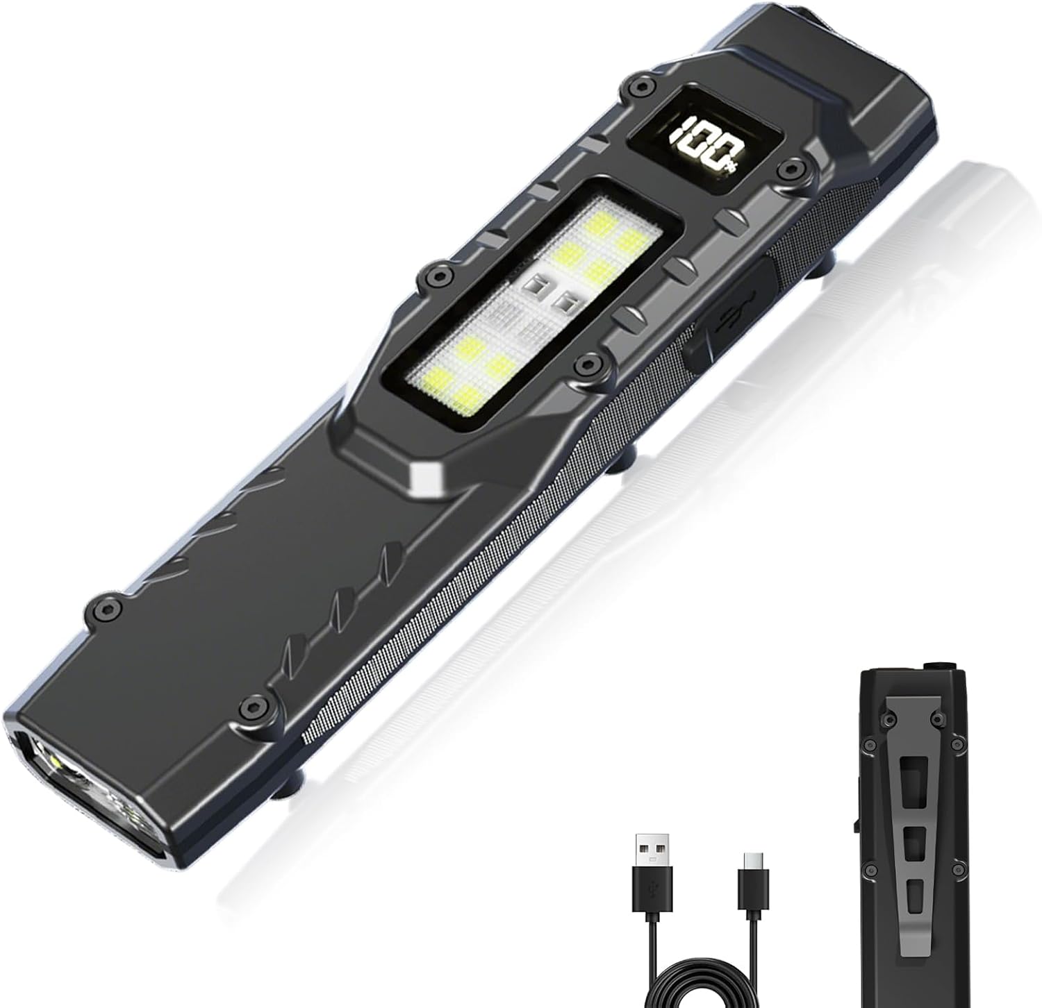 EDC Tactical Flashlight Rechargeable - Digital Display High Lumens Pocket Light,5+4 Modes with UV Red White