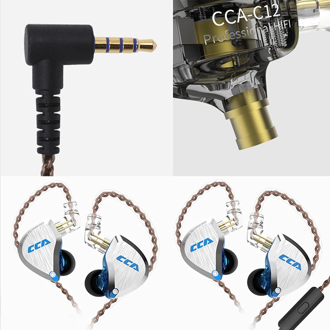 C12 in Ear Monitor Headphones 5BA 1DD Hybrid HiFi IEM Earphones Noise Isolating Stereo Wired Earbuds for Musicians