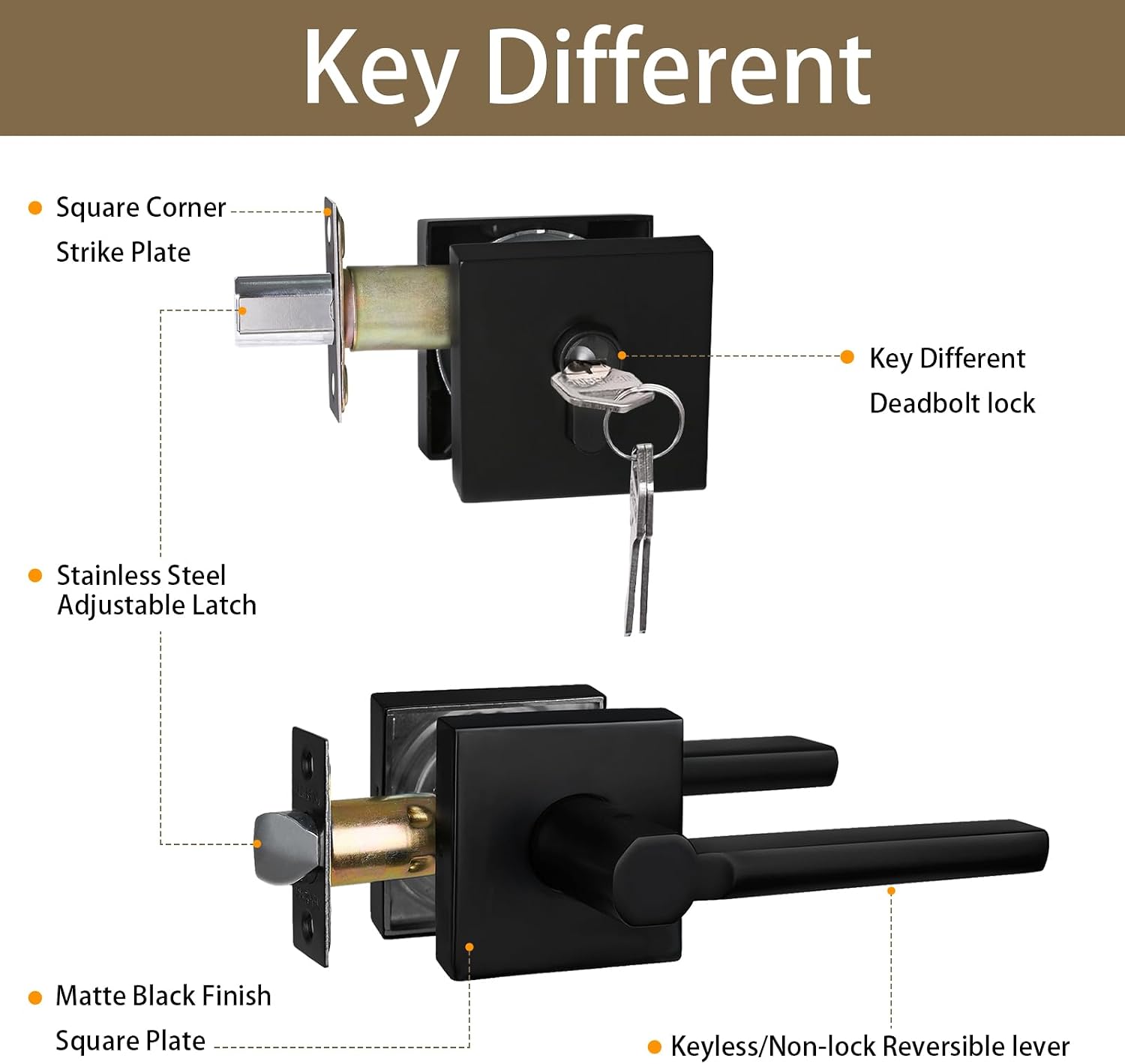 Keyed Deadbolt Lock with Passage Lever Handle Set