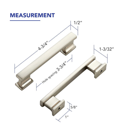 Brushed Nickel Cabinet Pulls, 3-3/4 Inch (96mm), 20 Pack, Heavy Duty