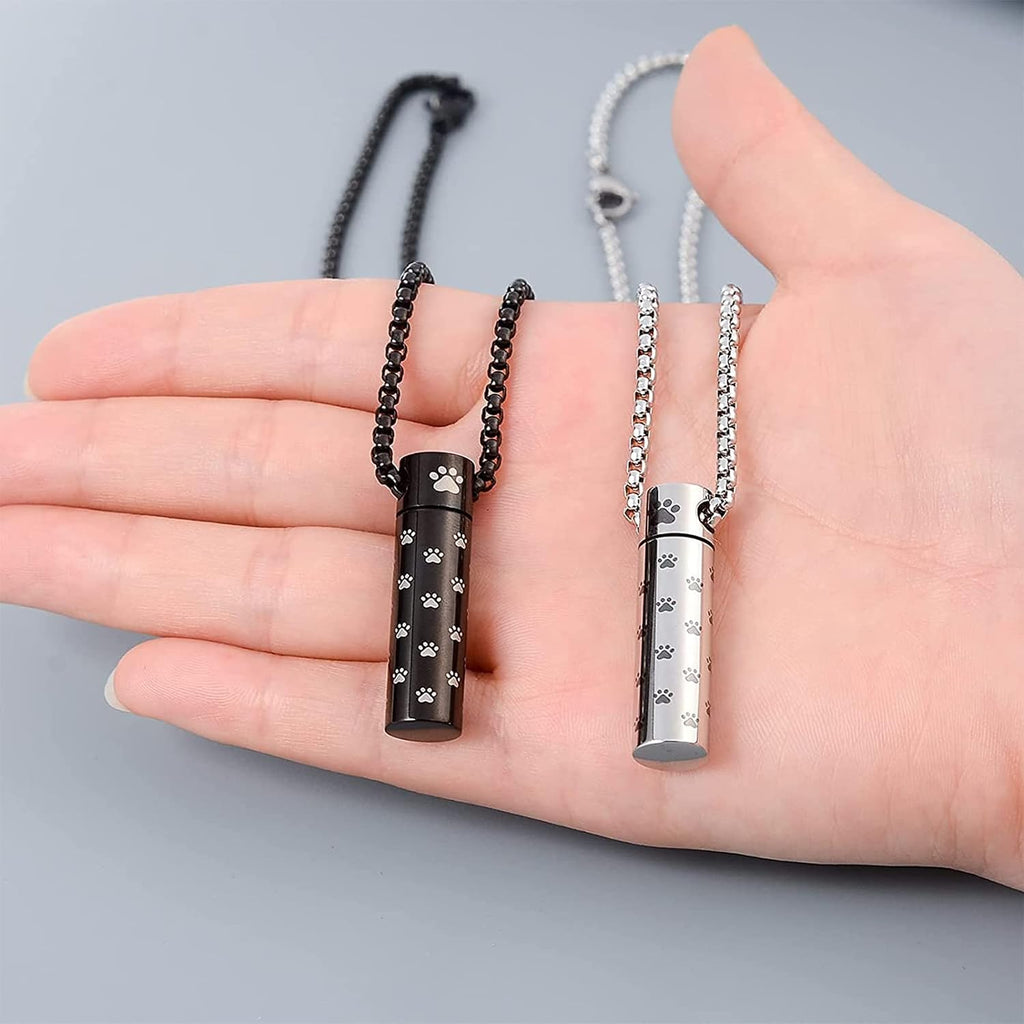 Dog Urn Necklaces For Ashes Paw Print Ashes Urn Pendant Necklace Cylinder Cremation Necklace For Pet Ashes Urn