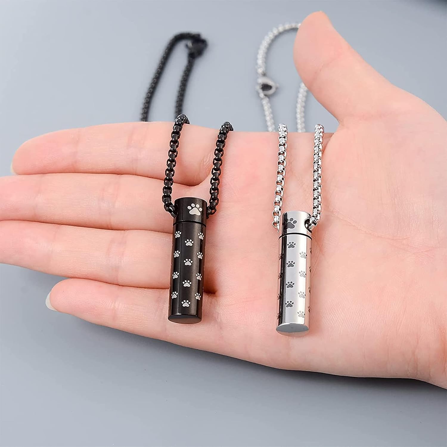 Dog Urn Necklaces For Ashes Paw Print Ashes Urn Pendant Necklace Cylinder Cremation Necklace For Pet Ashes Urn