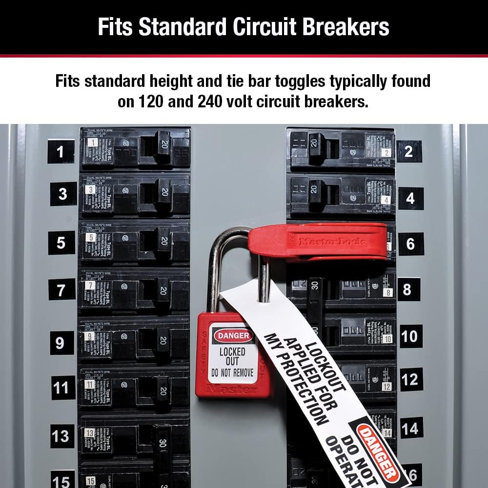 Master Lock Electrical Box Lockout Tagout Safety Lock, 24 Amps, Red 493B