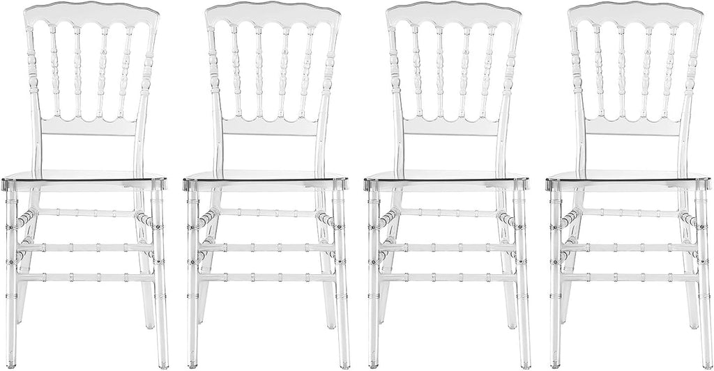 Set of 4 Clear Acrylic Chiavari Chairs, Modern Transparent Ghost Chairs, High-Back Stackable Crystal Dining Chairs