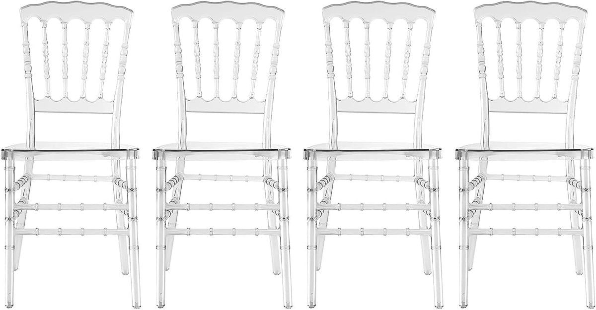 Set of 4 Clear Acrylic Chiavari Chairs, Modern Transparent Ghost Chairs, High-Back Stackable Crystal Dining Chairs