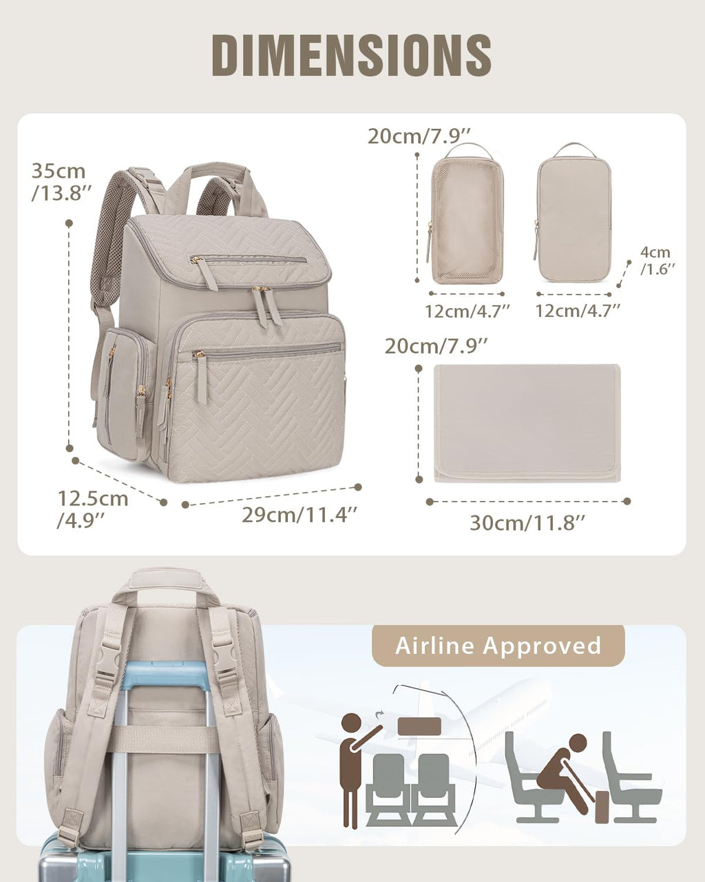 Diaper Bag Backpack with Changing Pad and Insulated Pockets, Camel
