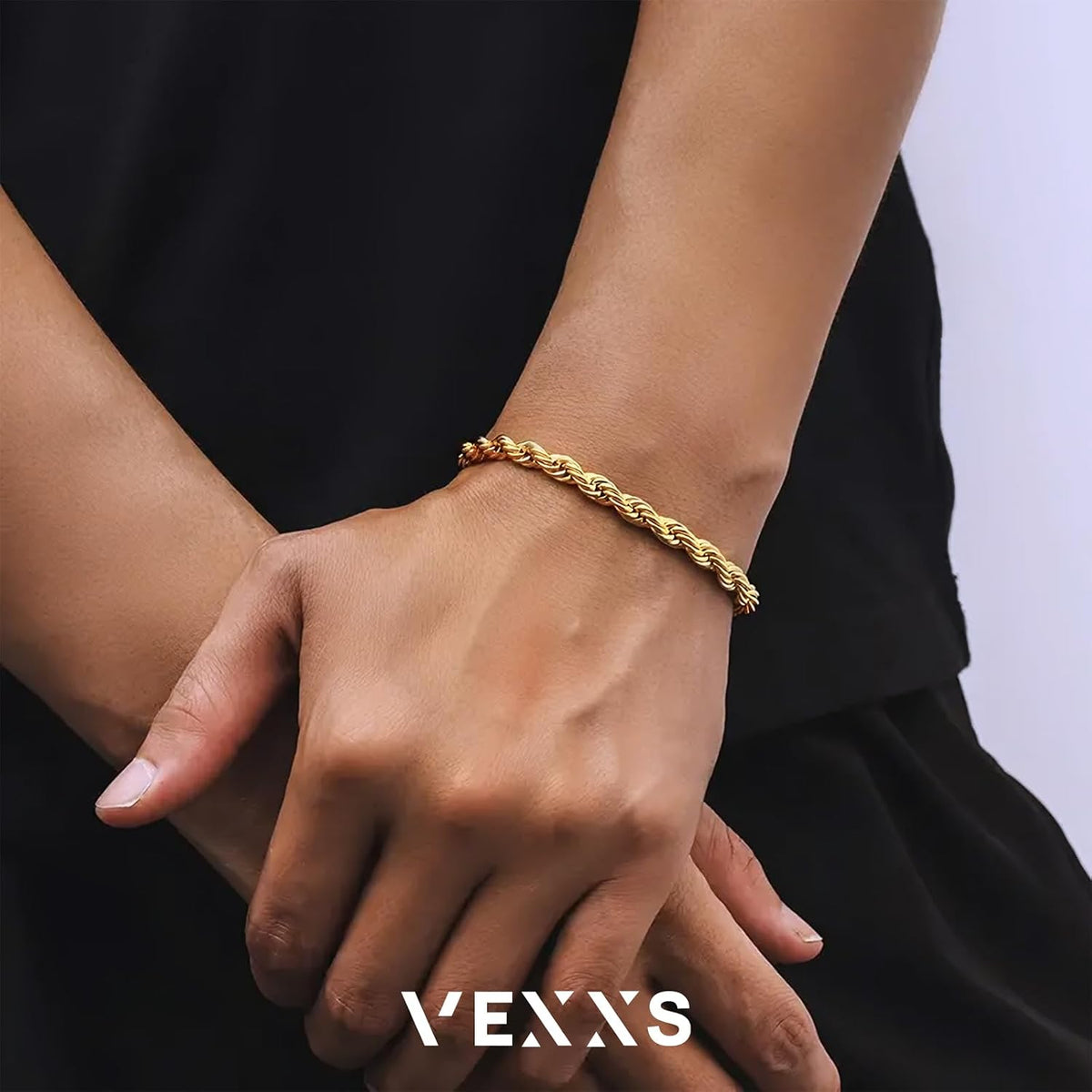 Rope Chain Bracelet for Men, 18K Real Gold Plated Men's Rope Link Bracelet, Durable No Color Fading Cuban Link