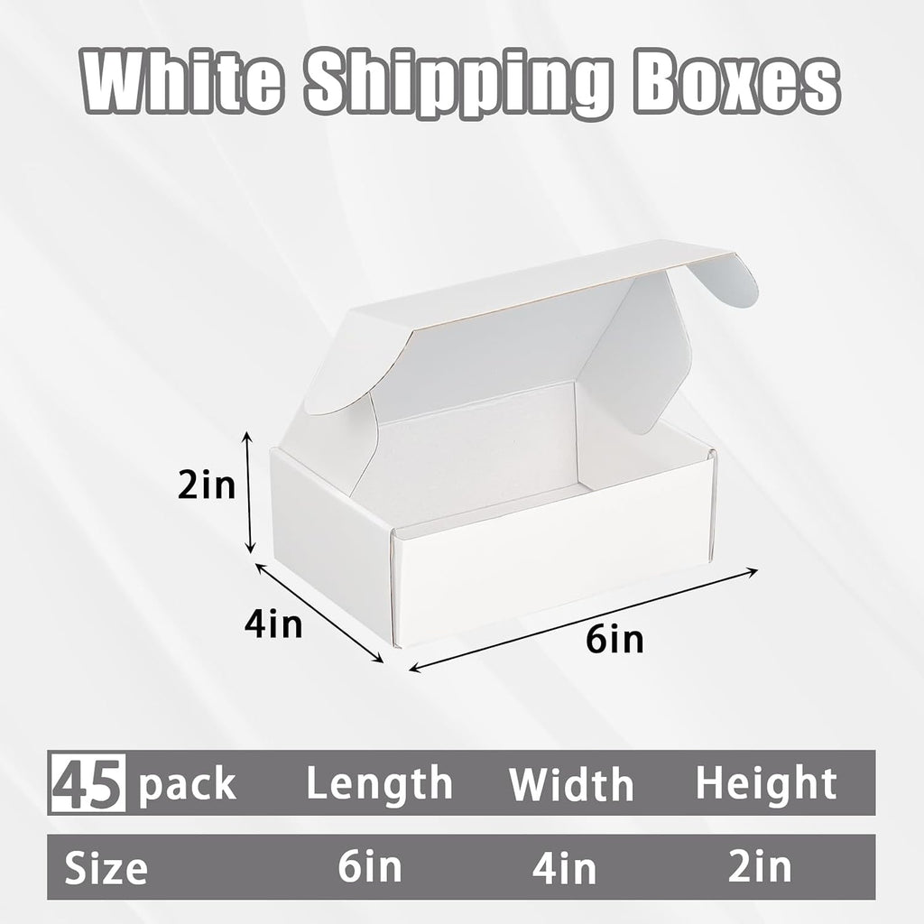 6x4x2 Shipping Boxes, 45 Pack White Mailer Boxes for Small Business, Small Corrugated Cardboard Boxes for Mailing &