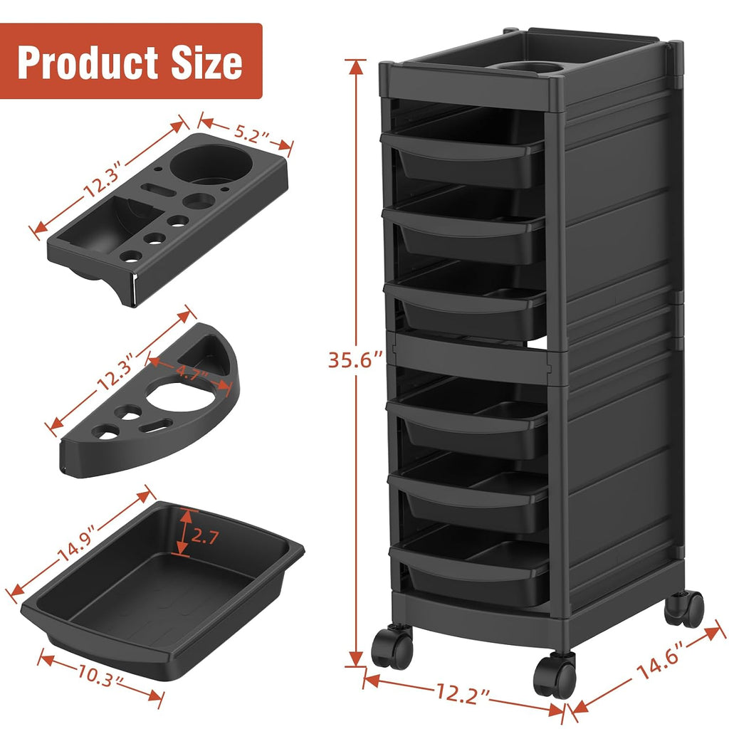 7-Layer Salon Trolley Cart with 6 Drawers for Hair Stylist | Professional Salon Rolling Cart with Wheels, Portable